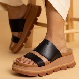 Reef Black and Tan Women's Platform Sandals